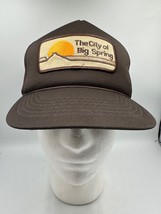 Vtg Trucker City of Big Spring Rope Patch Mesh Snapback Hat Brown Texas - £14.68 GBP