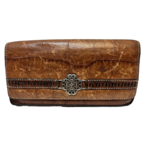 Vintage Brighton Womens Brown Leather Embossed Checkbook Clutch Wallet 7... - $14.83