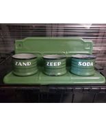 Vintage Dutch Zand Zeep Soda Enamel Laundry Rack With 3 Pots Green Ename... - $182.74