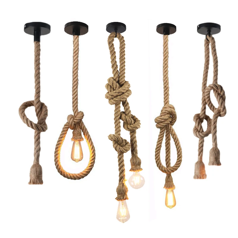 Vintage Hemp Rope Pendant Light American Retro Industrial Hanging Lamps ... - $7.93+