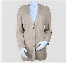 J Jill Sweater Womens L Petite Tan Cardigan V Neck Duster Cotton Blend P... - $24.94