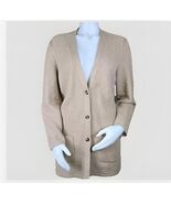 J Jill Sweater Womens L Petite Tan Cardigan V Neck Duster Cotton Blend P... - $24.94