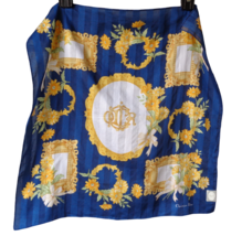 New Vtg Christian Dior Japan Y-TK-03 Blue Yellow Floral Frames Handkerchief 19&quot; - £33.18 GBP