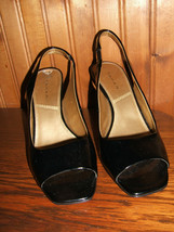 Tahari Ladies Black Patent Leather Open Toe Heeled Dress Shoes - £13.19 GBP