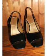 Tahari Ladies Black Patent Leather Open Toe Heeled Dress Shoes - £13.19 GBP