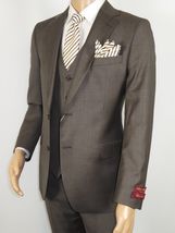 Men Suit BERLUSCONI Turkey 100% Italian Wool Super 180's 3pc Vested #Ber6 Brown image 3