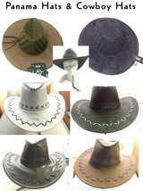 Panama Hats &amp; Cowboy Hats in Black, White &amp; Browns Leather &amp; Microsuede NWT/NWOT - £35.61 GBP+