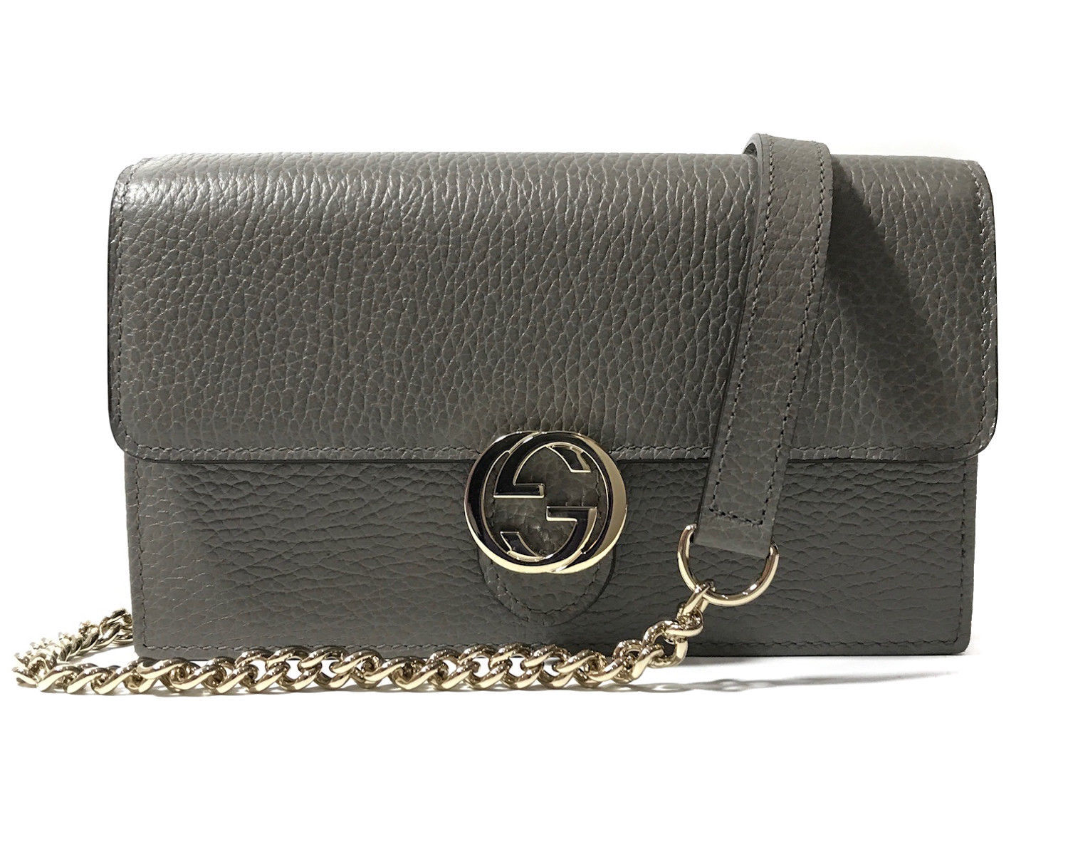 NWT GUCCI 510314 Interlocking Leather Chain Cross Body Wallet Bag, Grey - $989.50