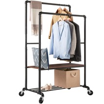 Clothes Rack With Shelves, Industrial Pipe Style Rolling Garment Rack, Heavy Dut - £81.51 GBP