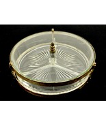 Round Glass &amp; Brass Vanity/Jewelry Box, 3-Sections, Ball Footed Frame, V... - $68.55