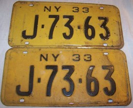1933 Antique Ny Matched Set License Plate New York J-73-63 Car Auto Truck - £60.92 GBP
