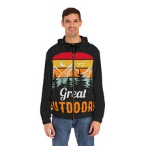 Retro-Inspired &quot;Great Outdoors&quot; All-Over-Print Full-Zip Hoodie: Warm, Stylish Ve - £44.54 GBP