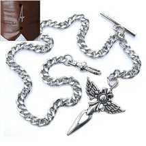 Albert Chain Silver Pocket Watch Chain for Men Religious Cross Fob T Bar AC151 - £12.90 GBP