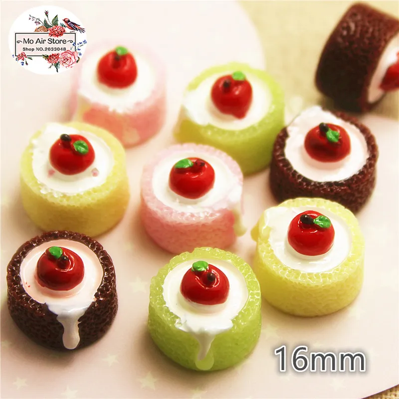 10pcs Resin 3D Chocolate fruit apple cake mix color Cabochon Miniature food Art - £8.46 GBP
