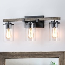 22 in. 3-light Natural Iron and Distressed Wood Industrial Farmhouse Bat... - £64.04 GBP