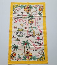 VTG 1950&#39;s Florida Linen Tea Towel Yellow Border Retro MCM Pin Up Girl State NOS - £32.29 GBP