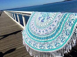 Traditional Jaipur Round Peacock Floral Mandala with Fringes Throw Tapestry, Hip - £23.97 GBP