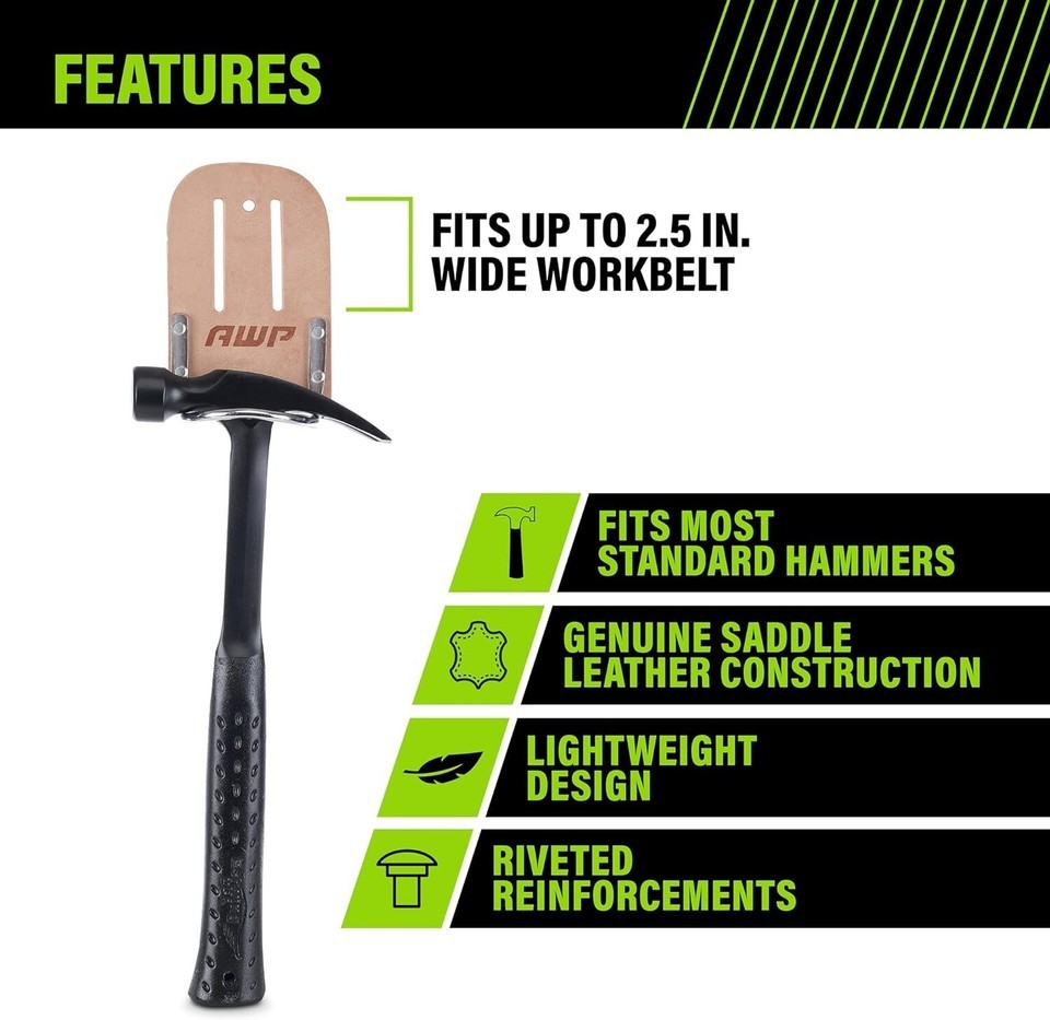AWP Leather Hammer Holder Saddle Leather Compatible Work Belts Up to 2 ½  In Item image 4