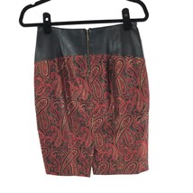 The Limited Pencil Skirt Textured Tapestry Paisley Faux Leather Red Black 2 - £7.80 GBP
