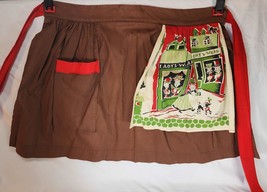 Vintage Homemade Kids Christmas Chore Apron 19&quot; W x 19&quot; L Pocket Brown Red Green - £36.73 GBP