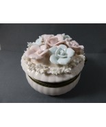 VTG Pink &amp; Blue Rose Flowers Hand made Figural cushion pin Holder Trinke... - £27.61 GBP