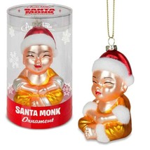 Santa Monk Ornament 4.25&#39;&#39; Christmas Tree Holiday Glass Happy Buddha Buddhist - £9.55 GBP