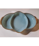 Vintage Gold Trim Fire King Oven Ware Divided Candy Blue Milk Glass - £27.14 GBP