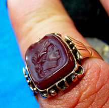 Antique Victorian Rose Gold Ring Rare old Sard Intaglio Carved Carnelian... - $4,256.01