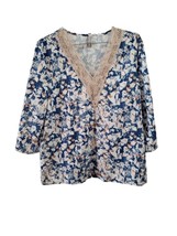 Noracora Blue Floral V-Neck, 3/4 Sleeve Blouse - £11.37 GBP