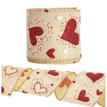 Red Glitter Hearts Wired Edge Burlap Ribbon,The Valentine&#39;S Day Ribbon For Gift  - £16.10 GBP