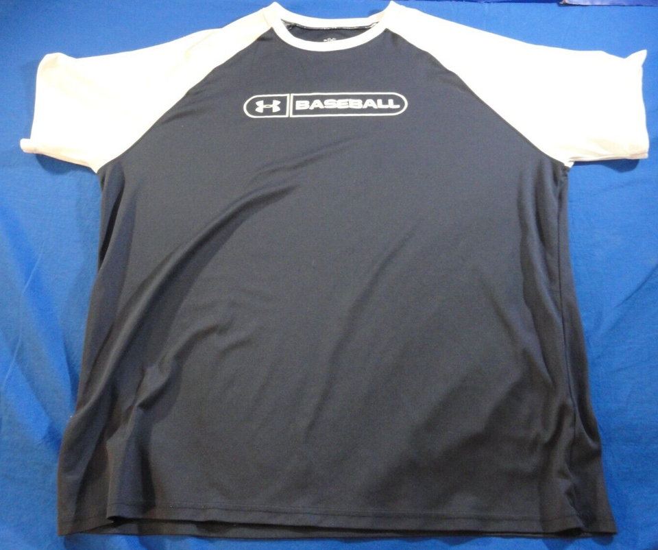 UNDER ARMOUR BLACK BLUE SHORT SLEEVE BASEBALL PRACTICE WORKOUT FITNESS S... - $16.82