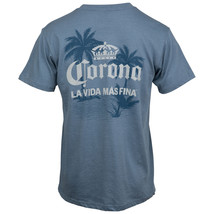 Corona Extra La Vida Mas Fina Palm Trees Front and Back Print T-Shirt Blue - £31.52 GBP+