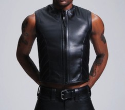 Men&#39;s Genuine Leather Waistcoat Motorbike Motorcycle Club Style Biker Ve... - $1,358.87 MXN