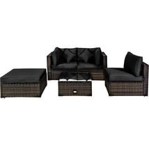 5 Pcs Outdoor Patio Rattan Furniture Set Sectional Conversation with Cushions-B - £473.43 GBP