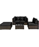 5 Pcs Outdoor Patio Rattan Furniture Set Sectional Conversation with Cus... - £470.45 GBP