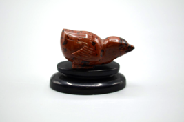 Hand Carved Stone Bird Figurine w Wood Base Mahogany Obsidian? 110.8g Cr... - £30.92 GBP