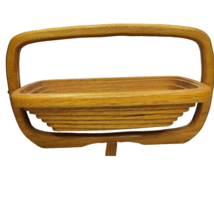 Vintage Oak Wood Folding Collapsible Bread Basket Trivet Handmade - £21.66 GBP