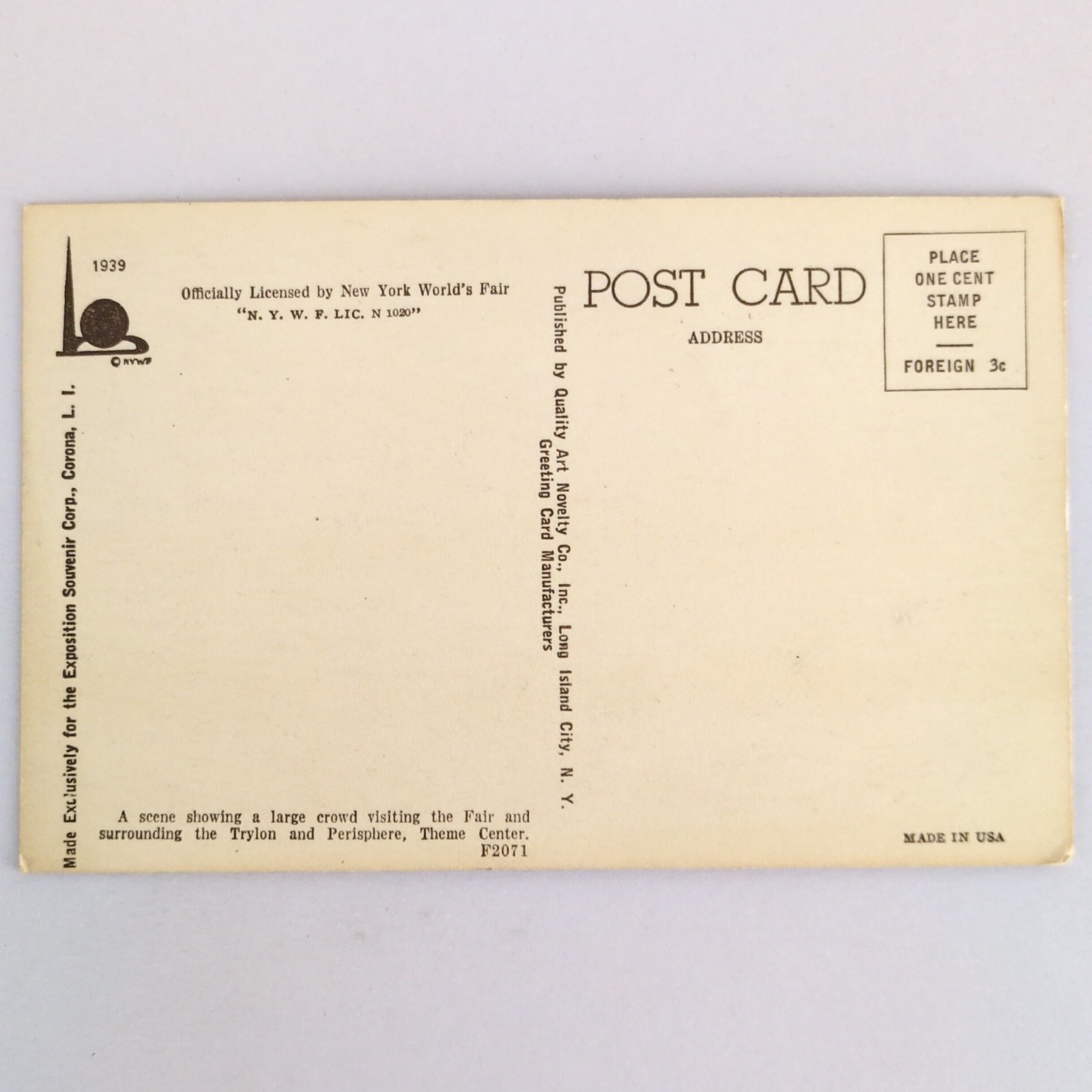 1939 New York World's Fair Postcard Visitors Theme Center Unposted Trolley Cars Item image 2