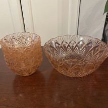 Vintage Cut Pink Depression Glass Berry Bowl Set 7 Pieces 8” And 4.5” - £24.74 GBP