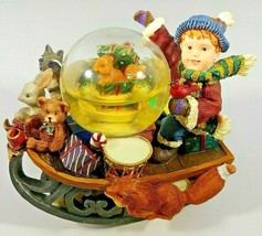 Christmas Sleigh Ceramic Figurine Snow Globe Woodland Animals - £14.18 GBP