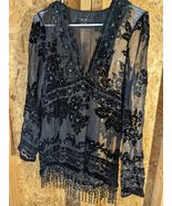 ECI Polyester Sheer Sequined And Tasseled Black Top - €21,30 EUR