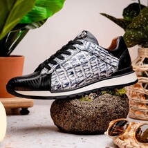 Portici Genuine Crocodile and Lizard Fashion Sneaker Newspaper / Black image 10
