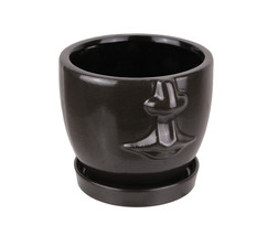 Brown Ceramic Face Planter Decorative Flower Pot Hand Painted Plant Hold... - $20.04