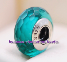 925 Sterling Silver Handmade Moments Fascinating Teal Faceted Murano Glass Charm - $4.60