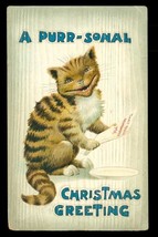 Vintage Postcard Kitty Cat Christmas Greeting 1912 Cancel Northville Michigan - £11.89 GBP