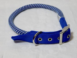 Multi-Color Rope Dog Collar with Hardware Buckle Blue/White - NWOT - £8.01 GBP