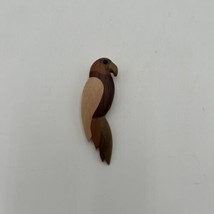 Parrot Bird Brooch Exotic Wood Marquetry Inlaid Pin Brooch Vintage Brown Tan - £8.95 GBP