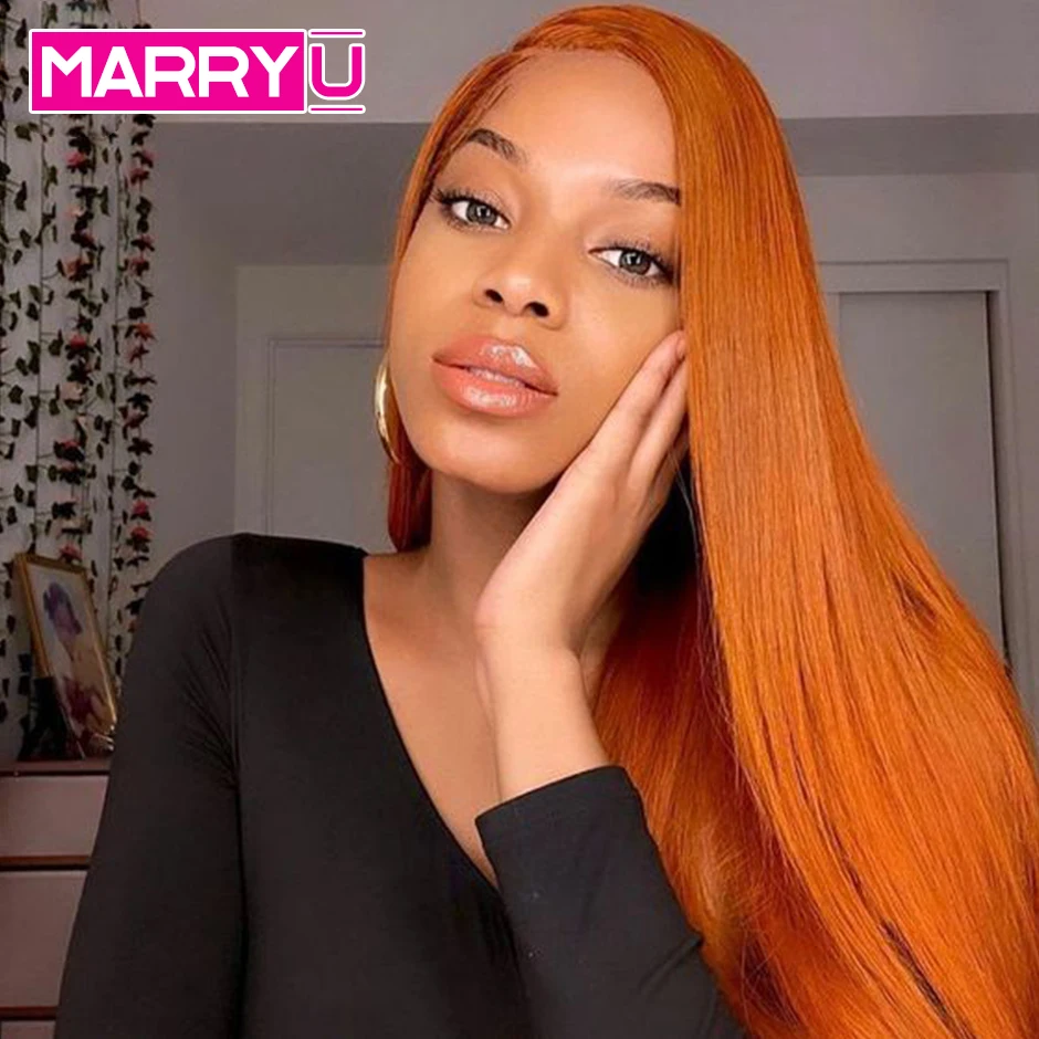 30inch Orange Ginger Straight Wig 13x4 HD Transparent Lace Frontal Wig MARRYU - £95.38 GBP+