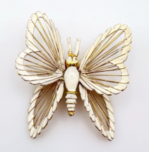 Vintage Signed Monet Cream Enamel Wire Butterfly Brooch Pin - $11.88