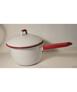 Vintage Enamel Sauce Pan with Red Trim Lid Included - $25.00